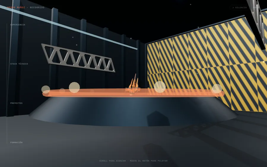 Portfolio 3D v2: la nave en el hangar antes del despegue
